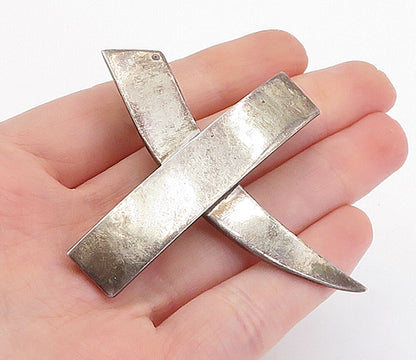 MEXICO 925 Sterling Silver  Vintage Dark Tone Smooth Cross Brooch Pin  BP1438