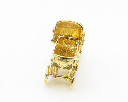 925 Sterling Silver  Vintage Shiny Gold Plated Baby Carriage Pendant  PT9387