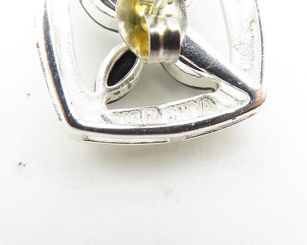 925 Sterling Silver  Petite Hematite Open Flower Motif Stud Earrings  EG5730