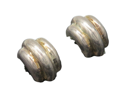 BARRA 925 Sterling Silver  Vintage Shiny Modernist Non Pierce Earrings  EG8458
