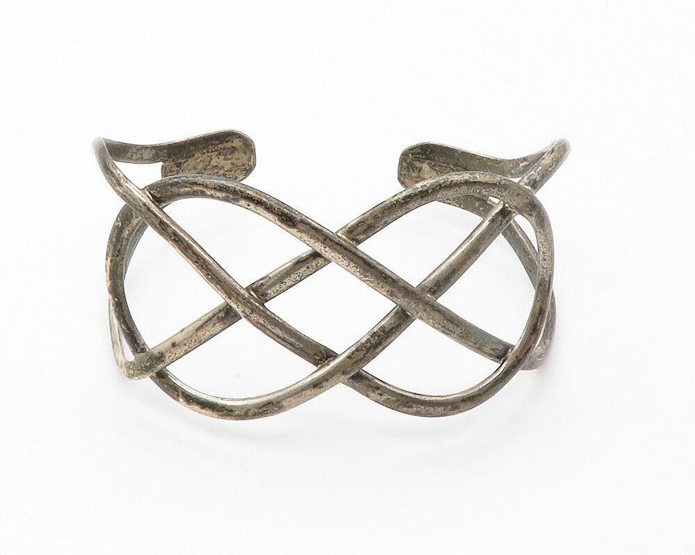 925 Sterling Silver  Vintage Dark Tone Interlaced Design Cuff Bracelet  BT5576