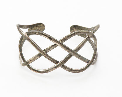 925 Sterling Silver  Vintage Dark Tone Interlaced Design Cuff Bracelet  BT5576