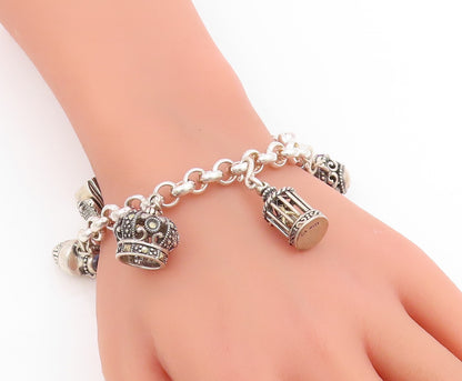 925 Sterling Silver Vintage Bracelet Multi Gemstone Storyteller Charms  BT11757