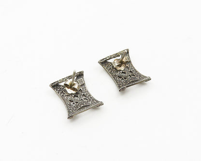 925 Sterling Silver  Vintage Dark Tone Open Design Drop Earrings  EG9452