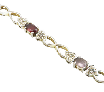 925 Sterling Silver  Genuine Diamonds & Multi Gemstone Chain Bracelet  BT5826