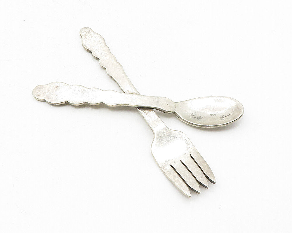 MEXICO 925 Sterling Silver  Vintage Shiny Petite Fork & Spoon Trinket  TR1837