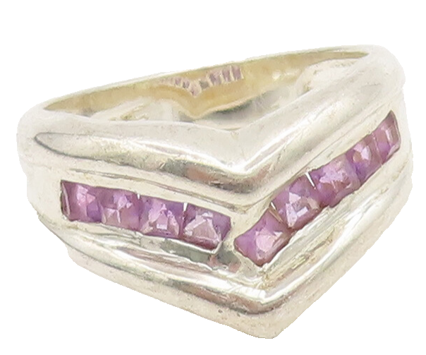 925 Sterling Silver  Vintage Minimalist Inlay Purple Topaz Ring Sz 9  RG26950