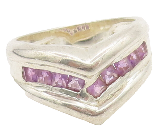 925 Sterling Silver  Vintage Minimalist Inlay Purple Topaz Ring Sz 9  RG26950