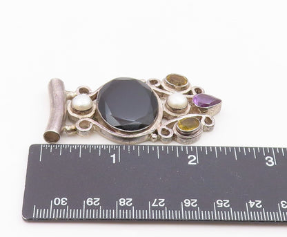925 Silver  Vintage Black Spinel Pearls Citrine & Amethyst Pendant  PT17026