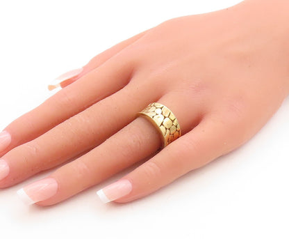925 Sterling Silver Vintage Ring Gold Plated Pebble Effect Carved  Sz 8  RG31356