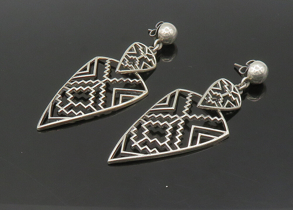 925 Sterling Silver  Vintage Shiny Open Pattern Dangle Earrings  EG11347