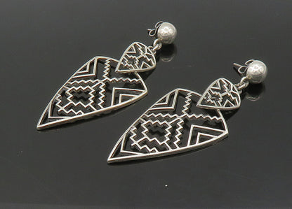 925 Sterling Silver  Vintage Shiny Open Pattern Dangle Earrings  EG11347