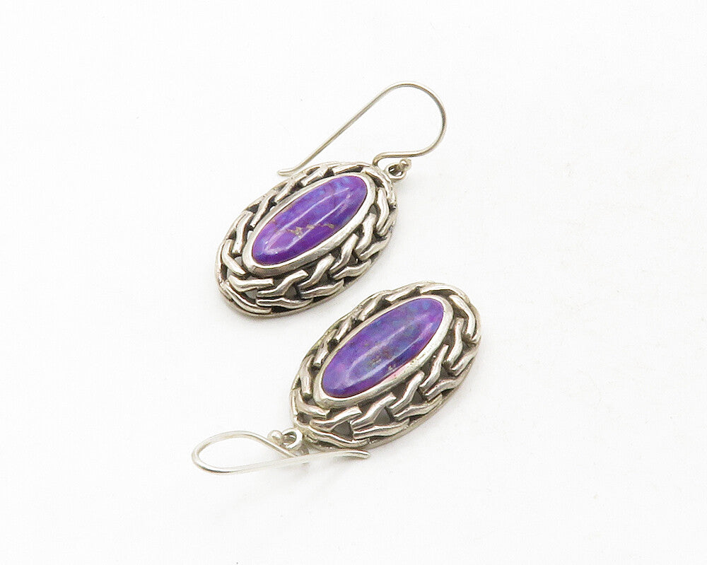 925 Sterling Silver  Vintage Purple Turquoise Chain Link Drop Earrings  EG6522