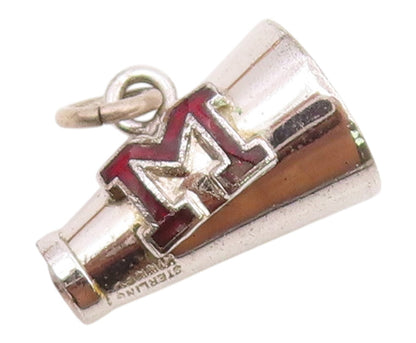 925 Sterling Silver  Vintage Enamel M Mascot Megaphone Pendant  PT21483