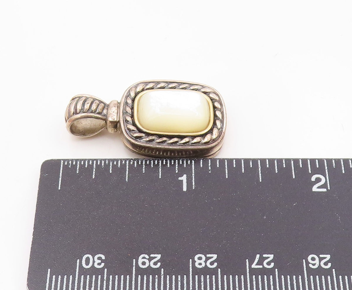 925 Sterling Silver & 14K GOLD  Vintage Mother Of Pearl Twist Pendant  PT18568