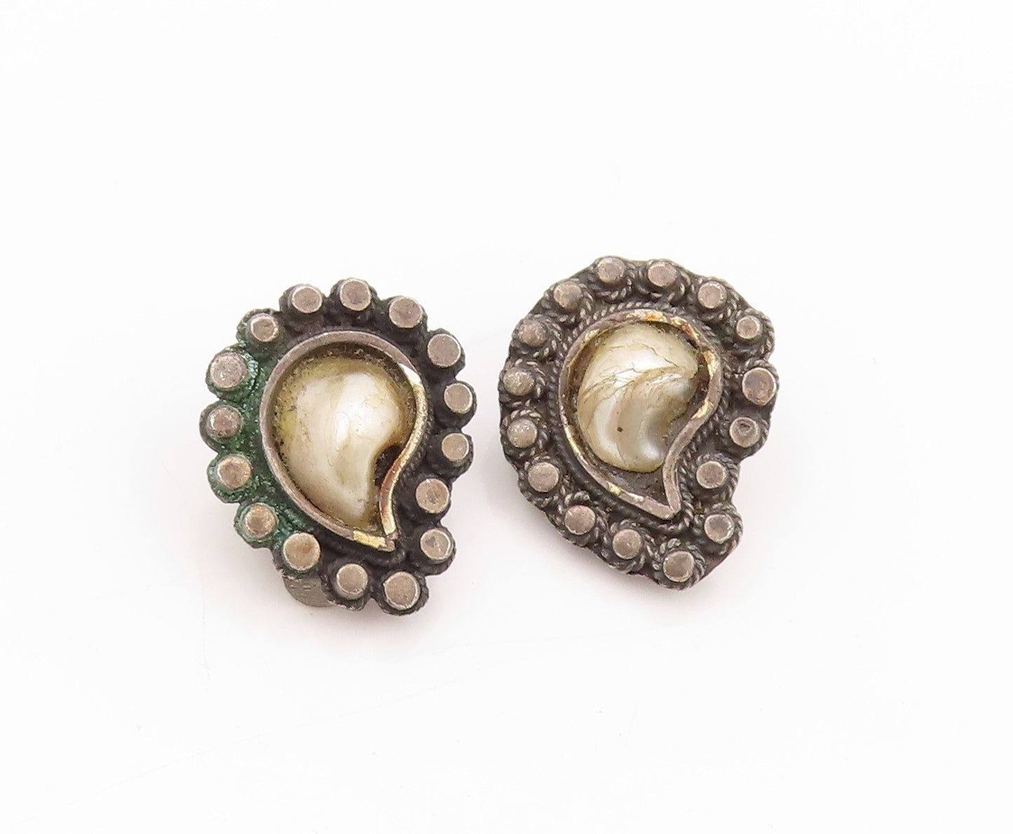 925 Sterling Silver Vintage Earrings Antique Pearl Tear Drop Shape  EG13544
