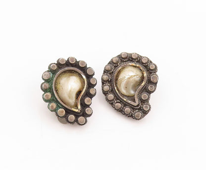 925 Sterling Silver Vintage Earrings Antique Pearl Tear Drop Shape  EG13544