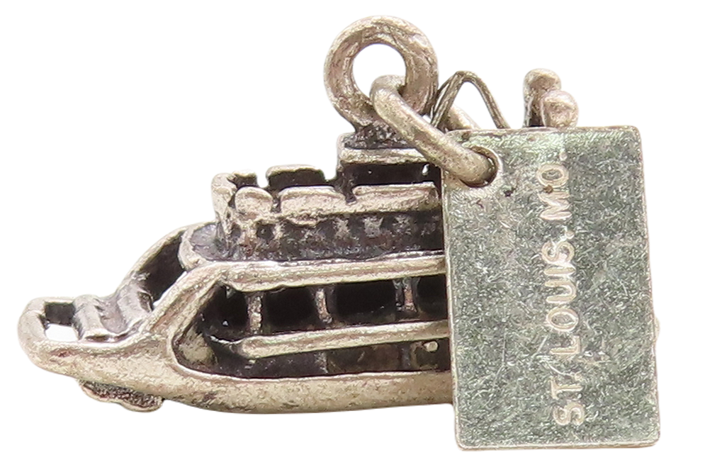 925 Sterling Silver Vintage Pendant 3D Carved Cruise Ship Charm  PT23740