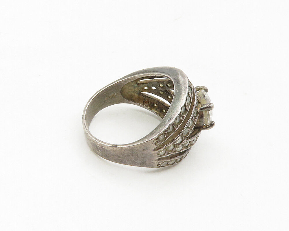 925 Sterling Silver  Vintage Cubic Zirconia Split Band Ring Sz 6  RG17482