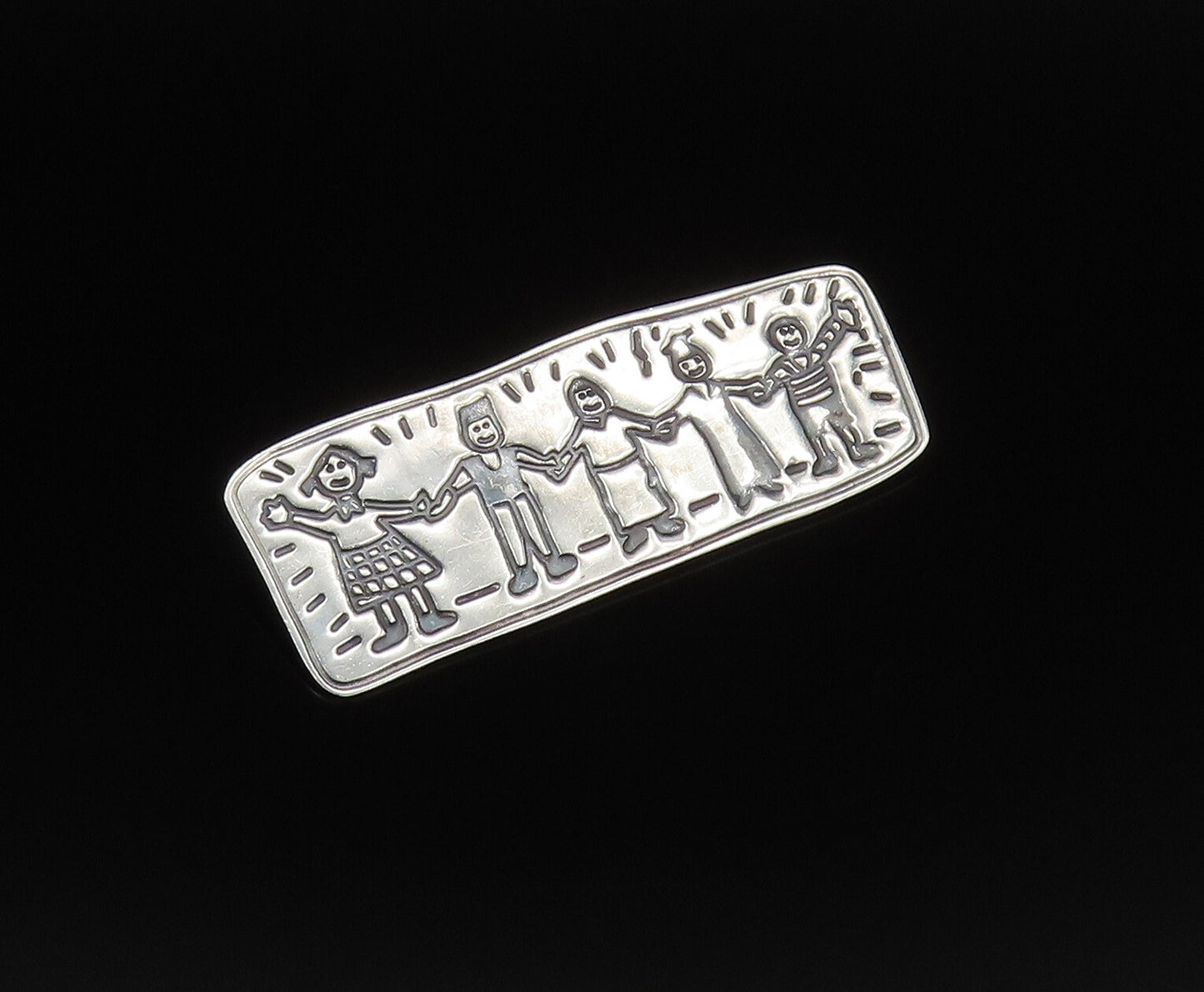 EFS MEXICO 925 Silver  Vintage Students Holding Hands Brooch Pin  BP9938