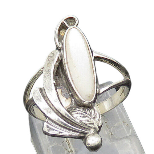 NAVAJO 925 Silver  Vintage Mother Of Pearl Shiny Band Ring Sz 5.5  RG20440