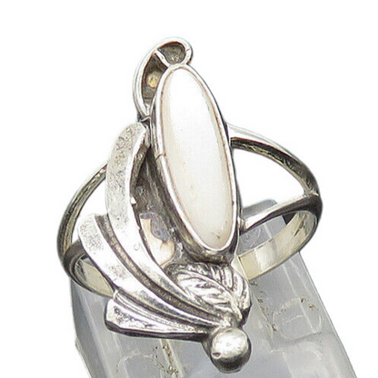 NAVAJO 925 Silver  Vintage Mother Of Pearl Shiny Band Ring Sz 5.5  RG20440
