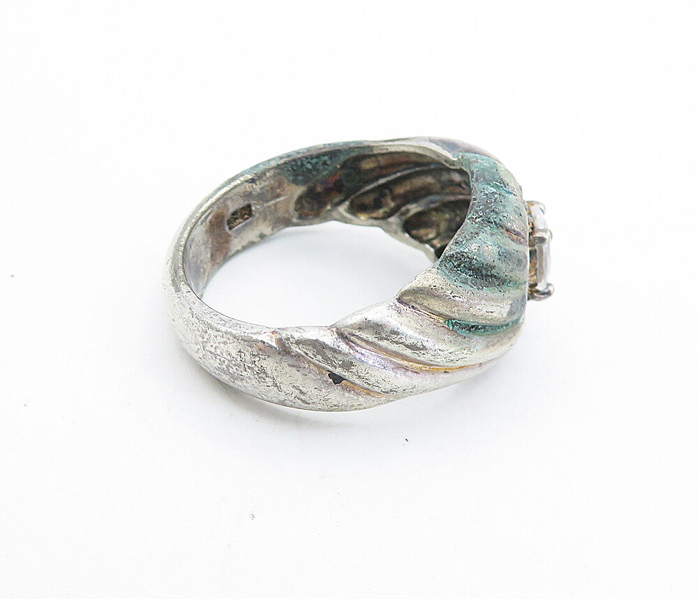 925 Sterling Silver  Vintage Topaz Floral Style Fluted Band Ring Sz 10  RG7202