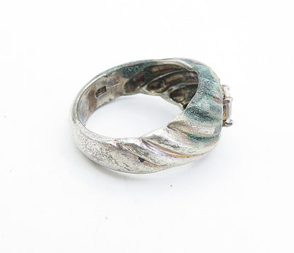 925 Sterling Silver  Vintage Topaz Floral Style Fluted Band Ring Sz 10  RG7202