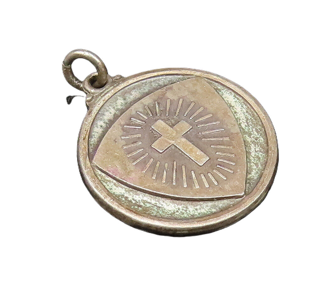 HAYWARD 925 Silver  Vintage Religious Cross Round Medal Pendant  PT21520