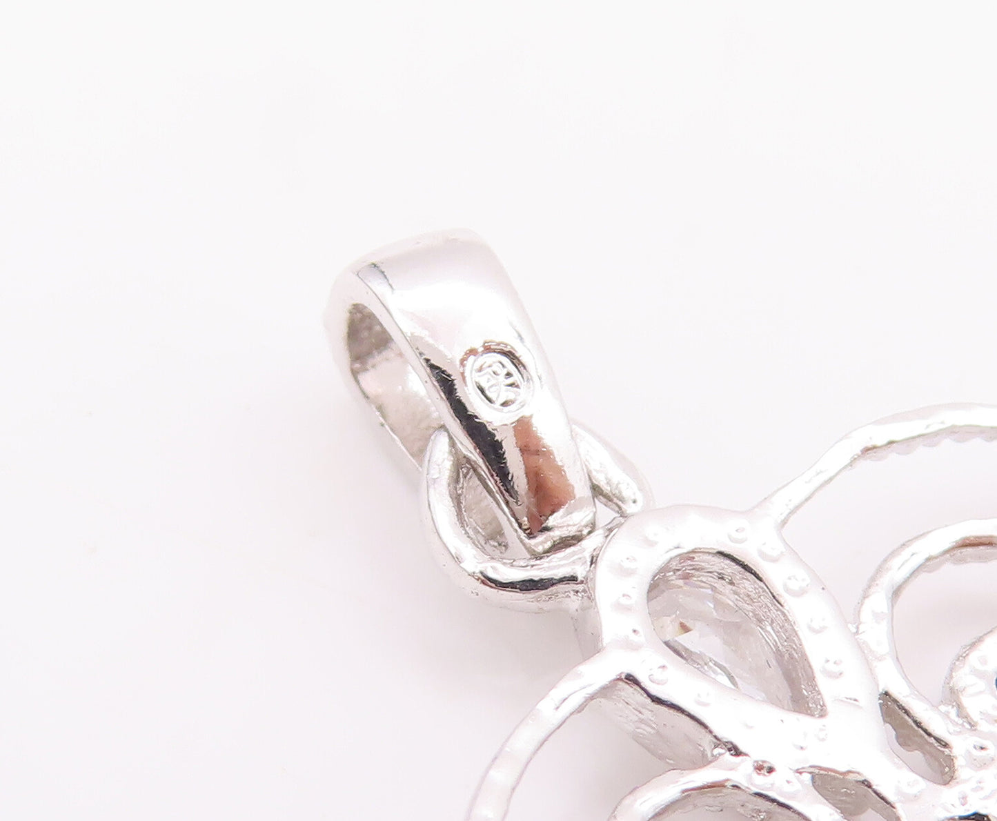 925 Sterling Silver Vintage Pendant Swirly Cutout Drop Cut CZ Flower  PT22843