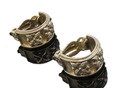 925 Sterling Silver  Vintage Shiny Flowers Non Pierce Hoop Earrings  EG8356