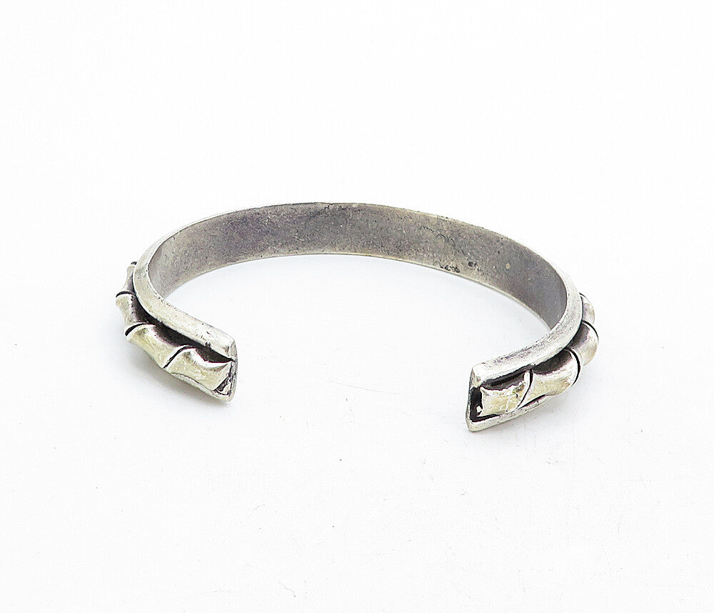 MEXICO 925 Sterling Silver  Vintage Dark Tone Twist Oval Cuff Bracelet  BT1953