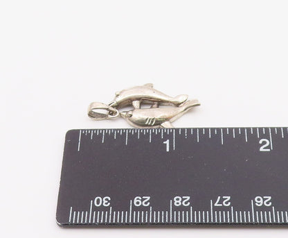 925 Sterling Silver  Vintage Diamond Cut Detail Dolphins Pendant  PT16503