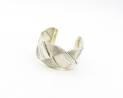 925 Sterling Silver  Vintage Shiny Split Shank Twist Cuff Bracelet  BT7424