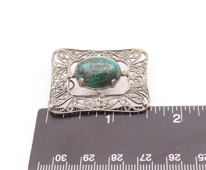 925 Sterling Silver Vintage Brooch Pin Green Moss Agate Swirly Cutout  BP11006