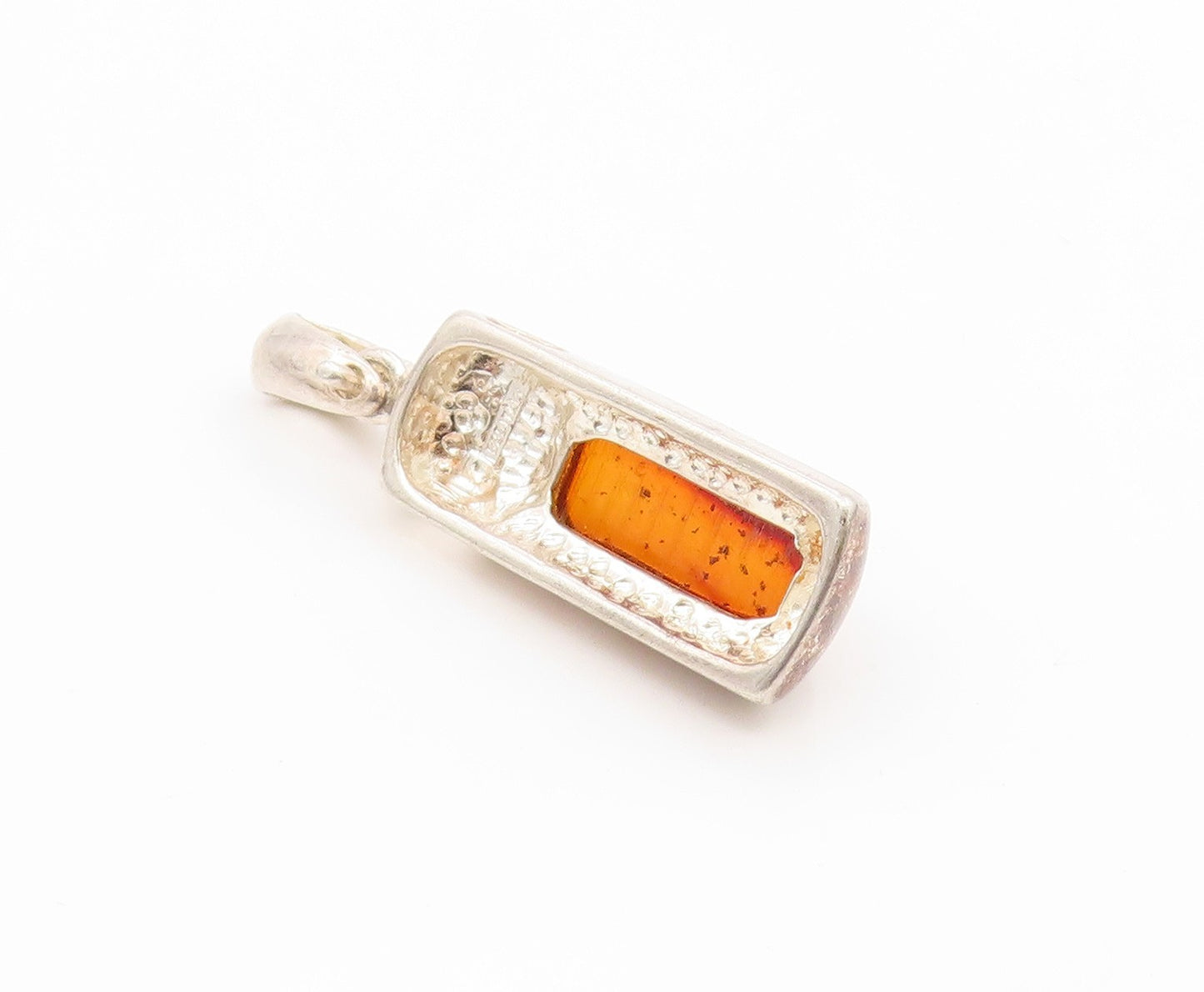 925 Sterling Silver Vintage Pendant Honey Amber Solid Geometric Charm  PT25685