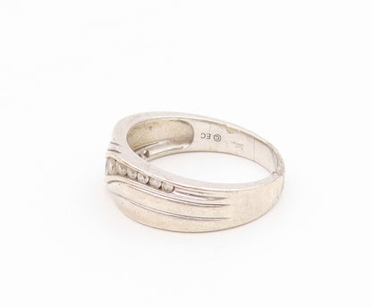 925 Sterling Silver Vintage Ring Round CZ Wavy Channel Set Band  Sz 10  RG34543