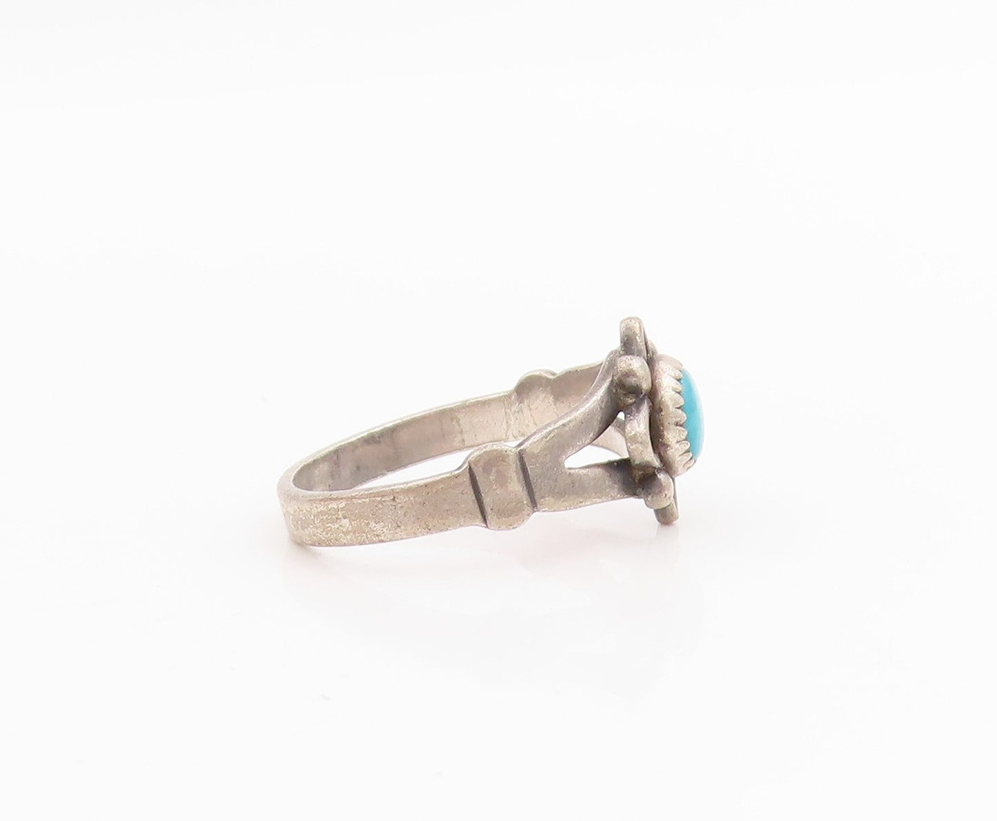 925 Sterling Silver Vintage Ring POST BELL Turquoise Floral Band  Sz 6  RG33816