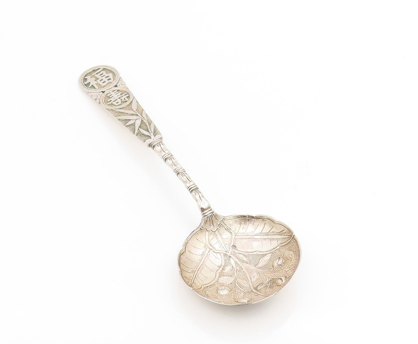 925 Sterling Silver Vintage Tea Caddy Spoon CHINESE EXPORT Leaf Motif  TR4199