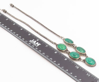 925 Sterling Silver Vintage Necklace Green Chalcedony Statement Chain  NE4911