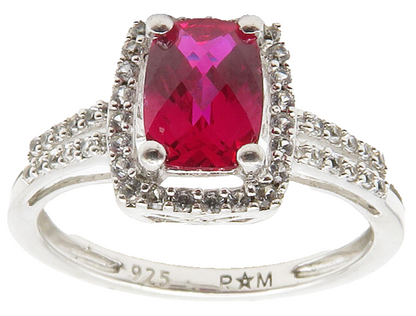925 Sterling Silver  Pink & White Topaz Solitaire Accent Ring Sz 7  RG13333
