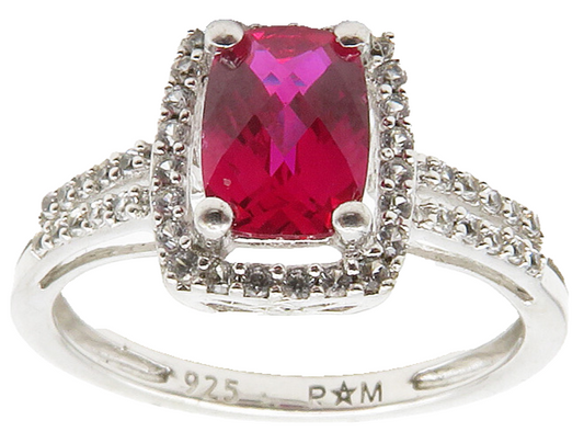 925 Sterling Silver  Pink & White Topaz Solitaire Accent Ring Sz 7  RG13333