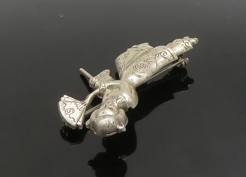 LANG 925 Sterling Silver  Vintage Shiny Woman With Hand Fan Brooch Pin  BP9143