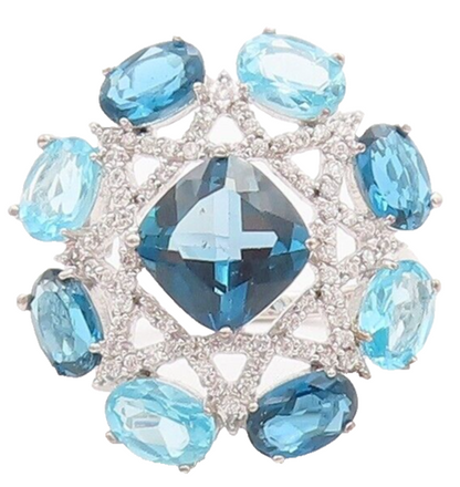 925 Sterling Silver Vintage Ring Two Tone Topaz Beaded Star  Sz 7  RG29266