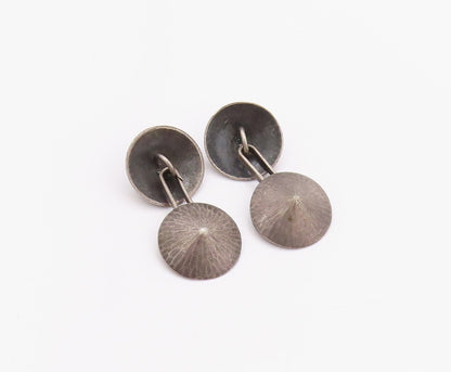 925 Sterling Silver Vintage Cuff Links NORWAY Dark Tone Cone Shape Domes  TR3946