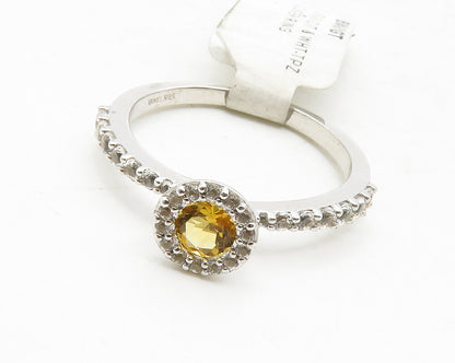 925 Sterling Silver  Citrine & White Topaz Shiny Band Ring Sz 6.5  RG12856
