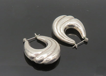 925 Sterling Silver  Vintage Hollow Fluted UShape Hoop Earrings  EG10128