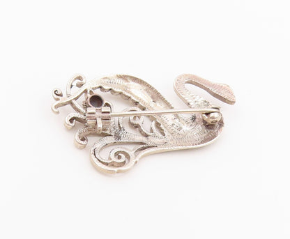 925 Sterling Silver Vintage Brooch Pin Multi Gemstone Scrollwork Swan  BP12635