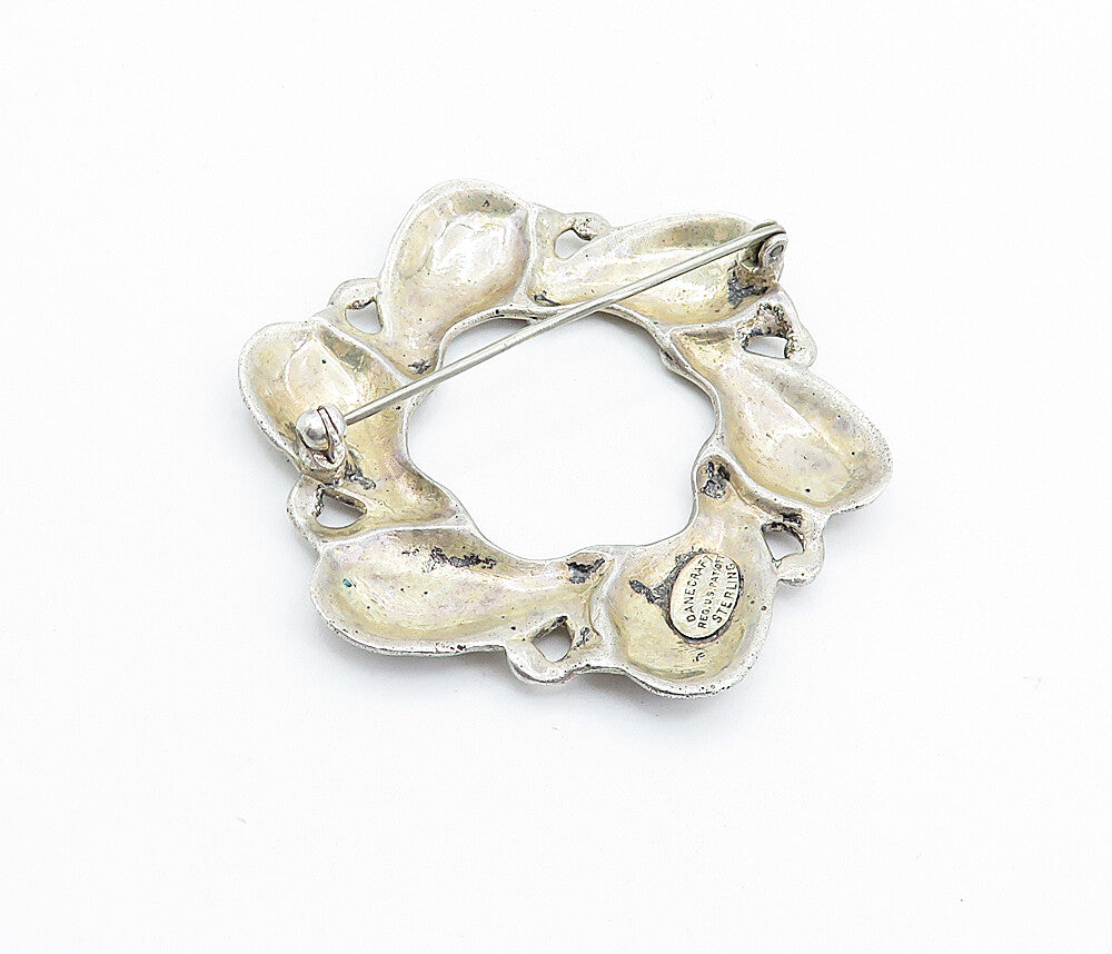 DANECRAFT 925 Sterling Silver  Vintage Floral Leaf Wreath Brooch Pin  BP2433
