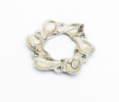 DANECRAFT 925 Sterling Silver  Vintage Floral Leaf Wreath Brooch Pin  BP2433